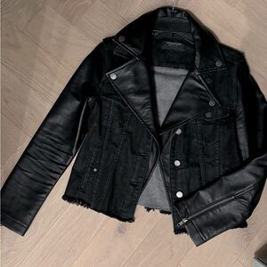 Liverpool black denim & faux leather jacket, size XS.  New w/o tags. ￼